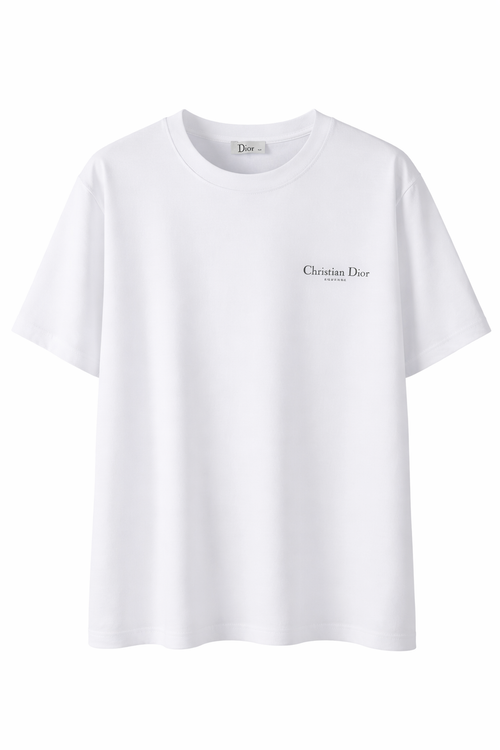 White t-shirt with Christian Dior logo on a white background